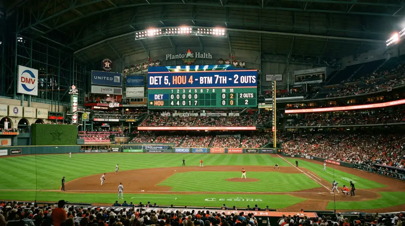 Anzeigetafel in einem MLB-Stadion mit Spielstand und Innings-Übersicht